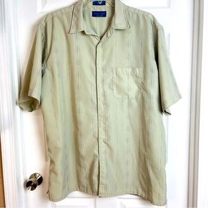 Town Craft Khaki Tan Short Sleeve Shirt Size 2XLT Dress Light Stripe Casual SOFT